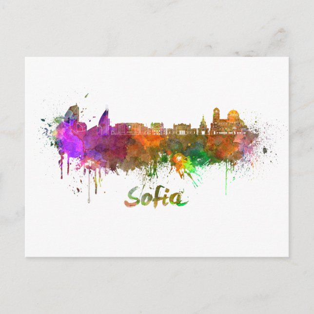 Postal Sofia skyline in watercolor (Anverso)