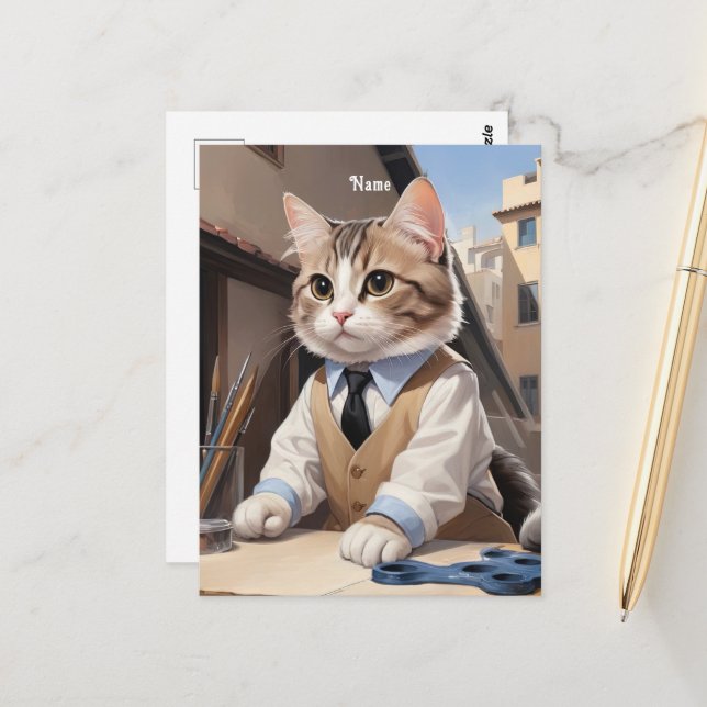 Postal Sofisticado Cat Architect Cat Lover (Anverso/Reverso In Situ)