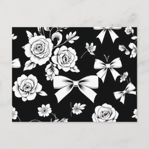 Postal Sofisticado floral blanco y negro y arenoso
