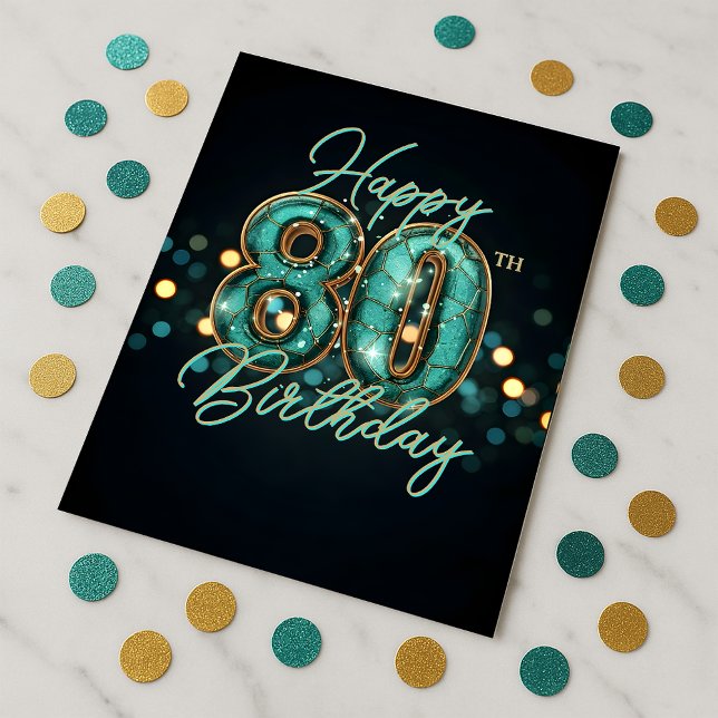 Postal Sofisticado Verde azulado y Metálico Oro 80 cumple (Subido por el creador)