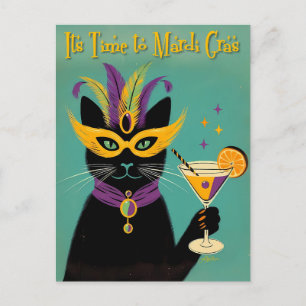 Postal Sofisticados Retro Es hora del Martini de Mardi Gr