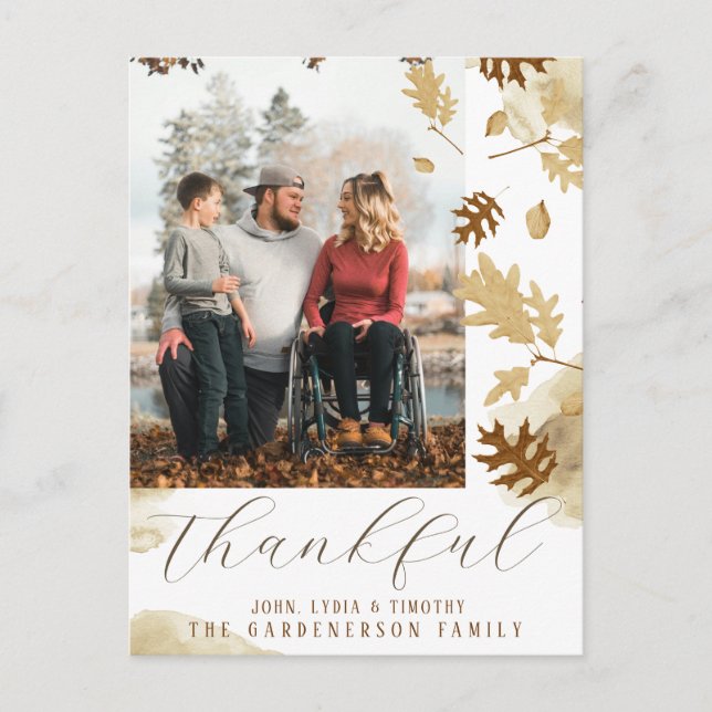 Postal Soft Elegant Autumn Leaf Foto Agradecida (Anverso)