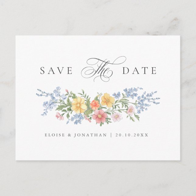 Postal Soft Pastel Ornate Spring Garden Save the Date (Anverso)