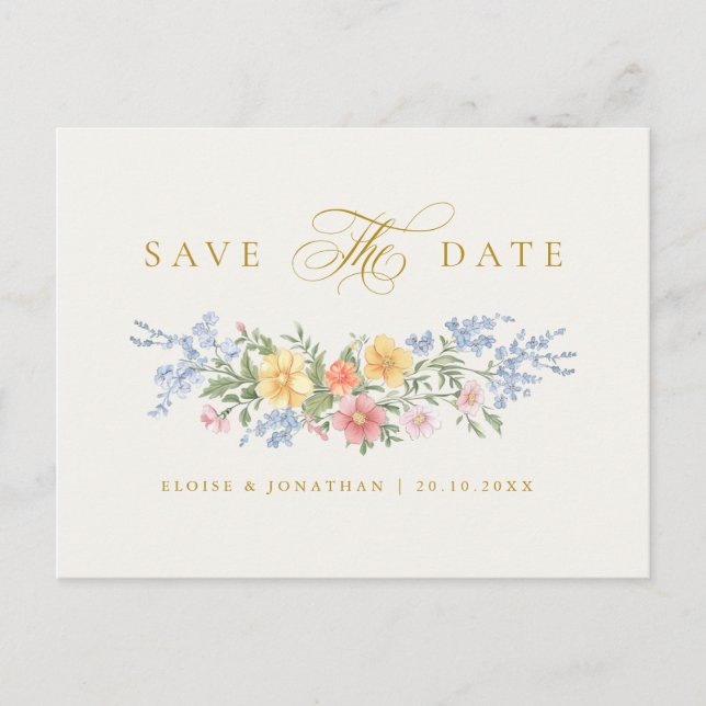 Postal Soft Pastel Ornate Spring Gold Save the Date (Anverso)