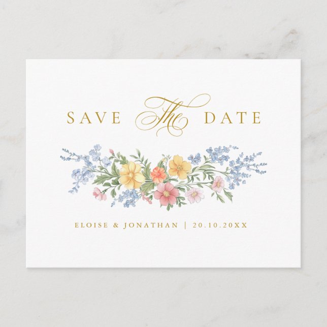 Postal Soft Pastel Ornate Spring Gold Save the Date (Anverso)