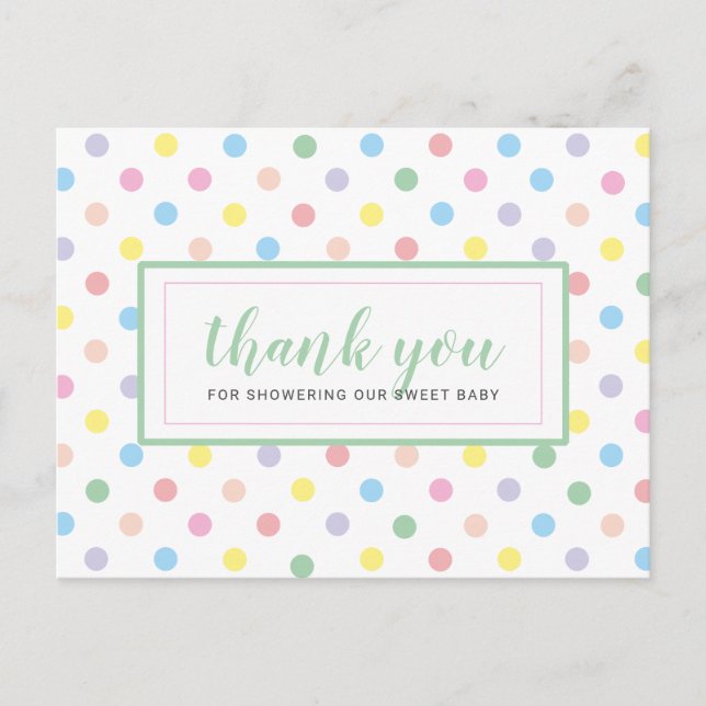 Postal Soft Pastel Polka Dots Baby Shower Gracias (Anverso)