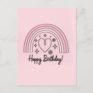 Postal Soft pink minimalist heart with rainbow birthday