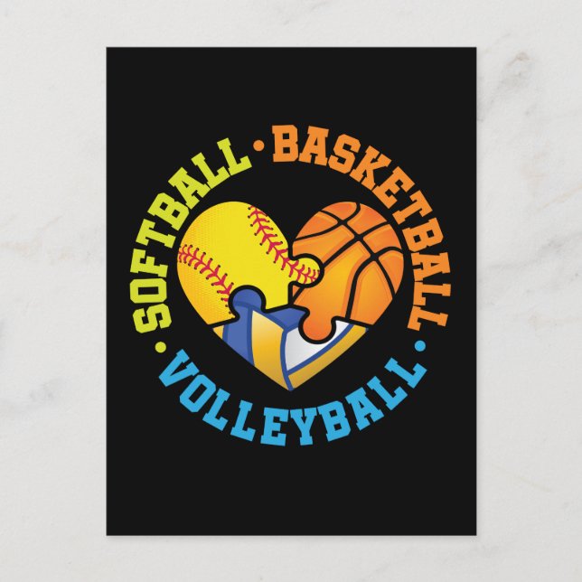 Postal Softball Voleibol de baloncesto Corazón (Anverso)