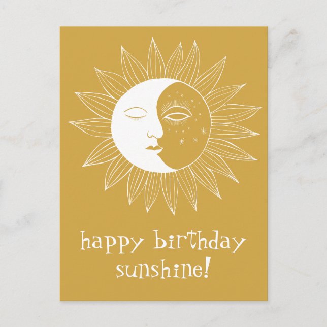 Postal Sol alegre y luna FELIZ CUMPLEAÑOS PERSONALIZADO O (Anverso)
