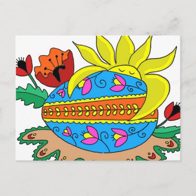 Postal Sol de primavera y Pysanka (Anverso)