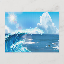 Postal Sol en ola oceánica con cielo azul nublado