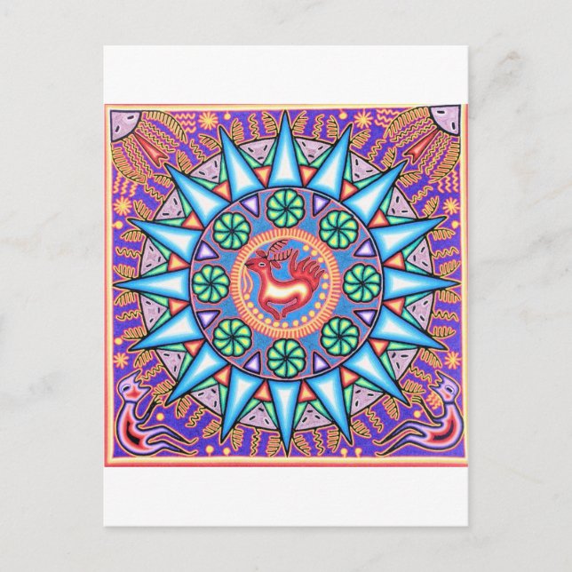 Postal Sol geométrico de arte de cuerdas mexicano (Anverso)