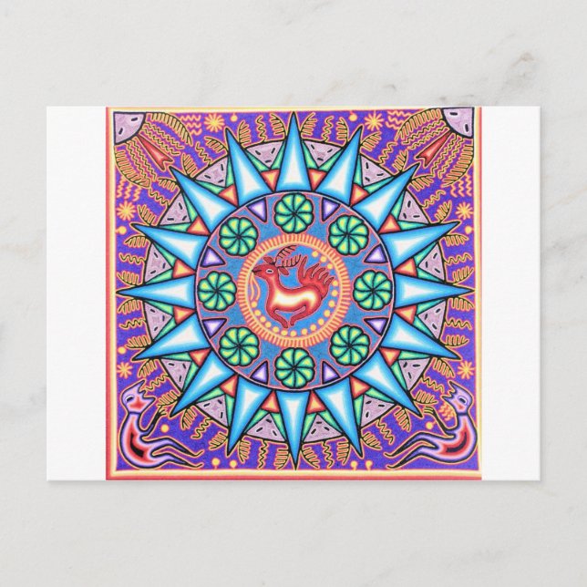 Postal Sol geométrico de arte de cuerdas mexicano (Anverso)