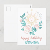 Sol Luna & Rosas Boho Cumpleaños Mágico con NOMBRE