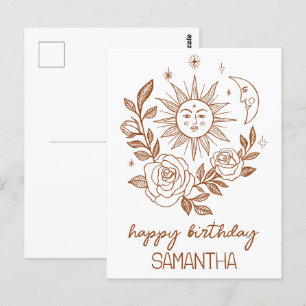 Postal Sol Luna & Rosas Boho Mágico CUMPLEAÑOS NOMBRE PER