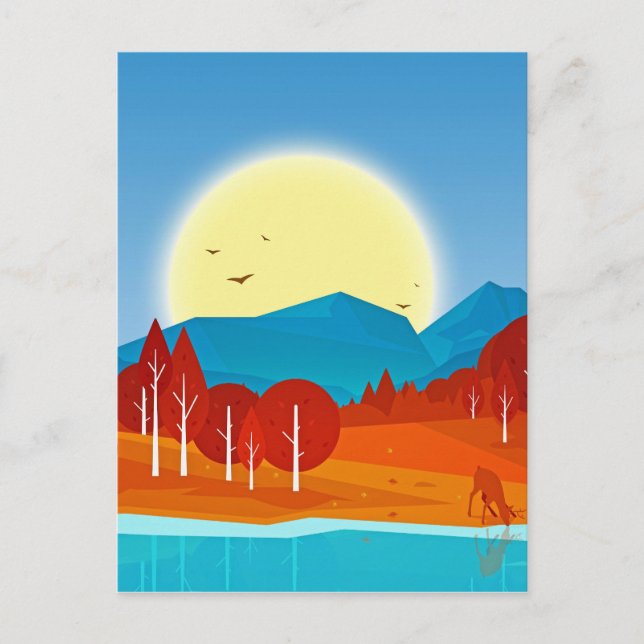 Postal Sol sobre montaña azul con lago de Cerfs (Anverso)