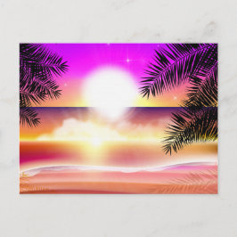 Postal Sol tropical de playa con colorida ola oceánica