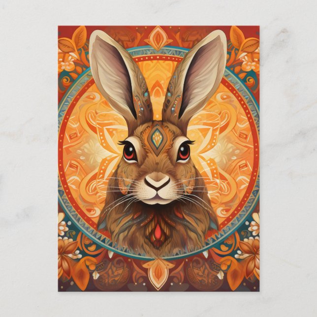 Postal Solarpunk Bunny de ojos marrones (Anverso)