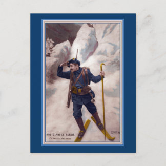 Postal Soldado francés en esquí en los Alpes - Les Diable