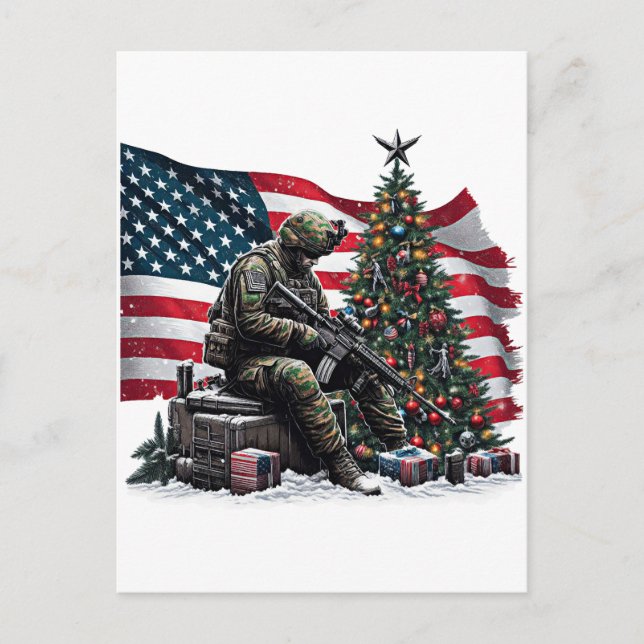 Postal Soldado norteamericano Bandera Estadounidense Arte (Anverso)