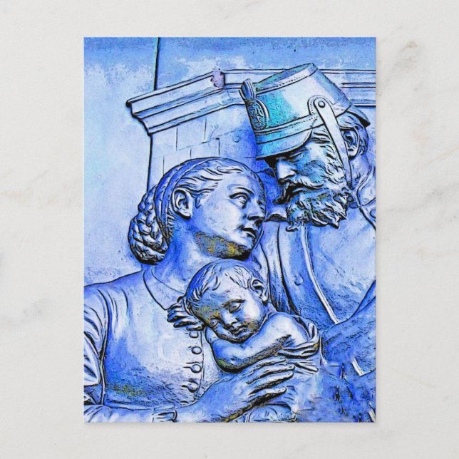 Postal Soldado prusiano, mujer y bebé, matiz azul (Anverso)