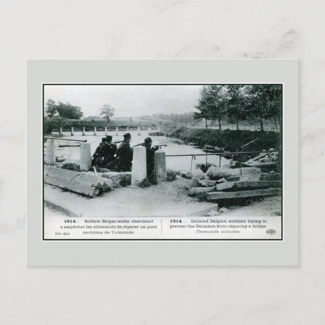 Postal soldados belgas de 1914 en defensa cerca de Termon (Anverso)