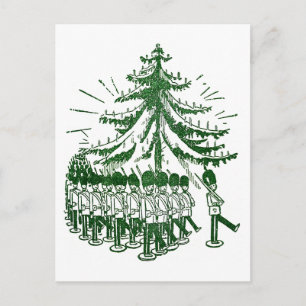Postal Soldados juguetes marchan alrededor de un árbol