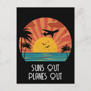 Postal Soles Fuera Aviones Fuera, Retro Vintage Atardecer