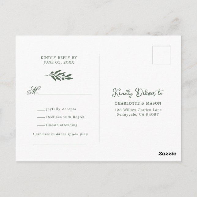 Postal Solicitud de canción de boda con aceituna verde sa (Reverso)