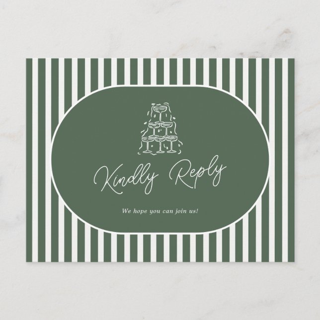 Postal Solicitud de canción de boda preppy con rayas verd (Anverso)