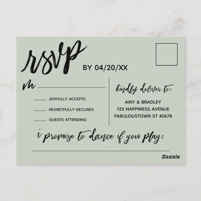 Postal Solicitud de canción de Sage Green RSVP para escri (Reverso)