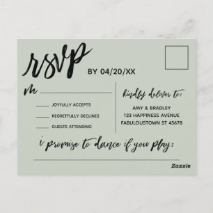 Postal Solicitud de canción de Sage Green RSVP para escri