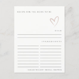 Postal Solicitud de receta de ducha nupcial con corazón d