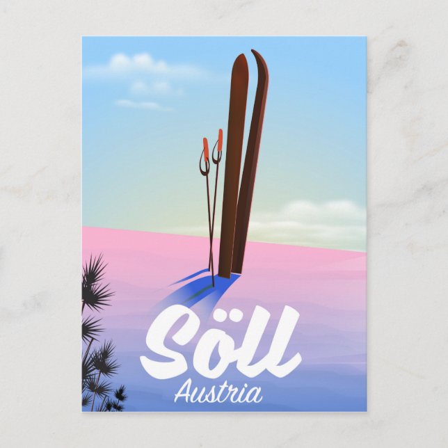 Postal Söll, afiche de viaje para esquiar en Austria (Anverso)