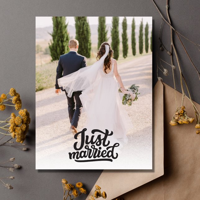 Postal Solo Boda de fotos casada gracias (Just Married Photo Wedding Thank You Postcard)