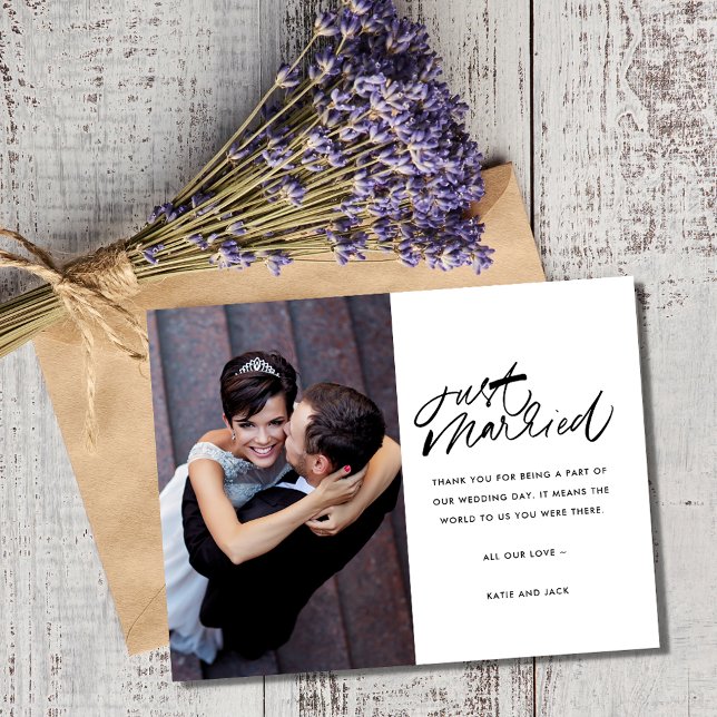 Postal Solo Boda de fotos casada gracias (Just Married Photo Wedding Thank You Postcard)