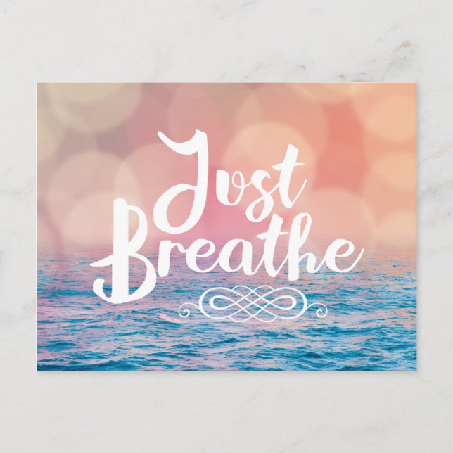 Postal Sólo Breathe Quote Sunset Bokeh Ocean (Anverso)