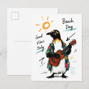 Postal Solo Buenas Vibraciones Playa Pingüino Tocando Uku