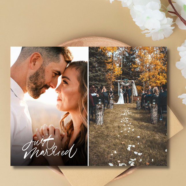 Postal Solo casada con dos Bodas de fotos gracias (Just Married Two Photo Wedding Thank You Postcard)