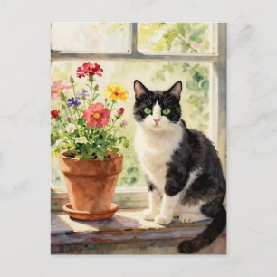 Postal Sólo Diciendo Hola Tema de Gato y Flor