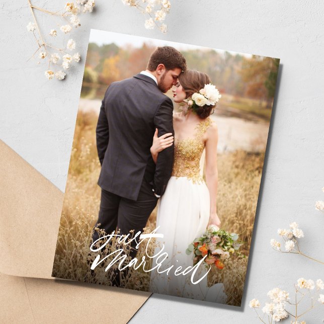 Postal Solo el Boda fotográfico casado Blank gracias (Just Married Photo Wedding Blank Thank You Postcard)