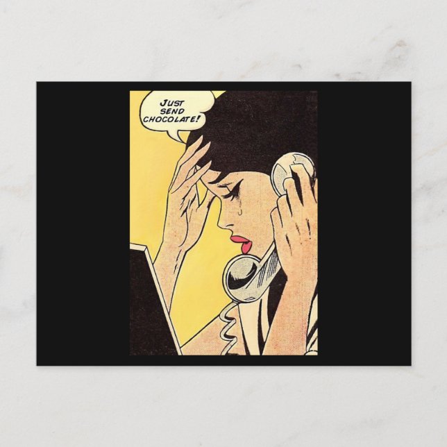 Postal Sólo enviar arte de historietas de chocolate vinta (Anverso)