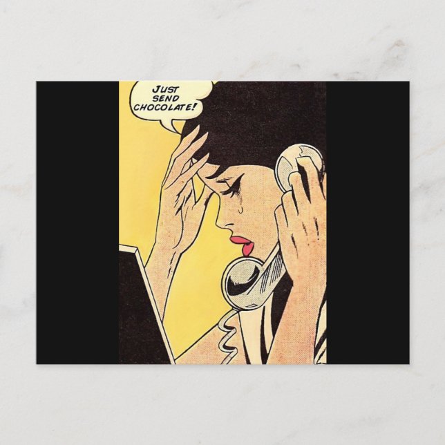 Postal Sólo enviar arte de historietas de chocolate vinta (Anverso)