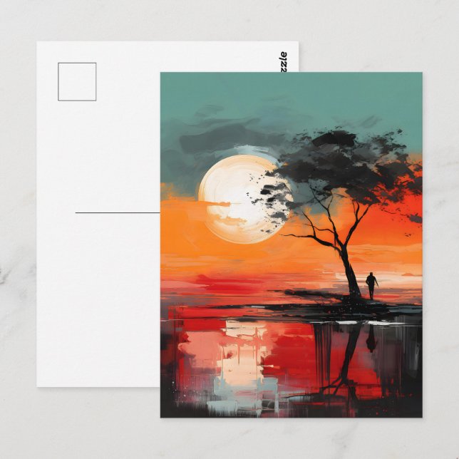 Postal Solo junto al lago – Soledad al atardecer (Anverso / Reverso)