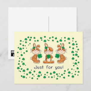 Postal Sólo para ti. Día de San Patricio de conejitos dul