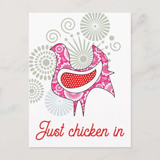 Postal Solo pollo en Cute Funny Hen Rojo Rosa (Anverso)
