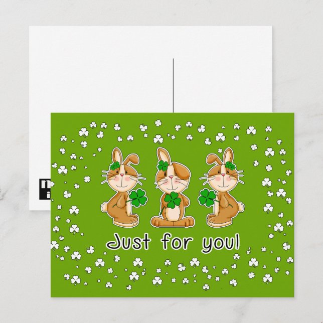 Postal Solo por ti. Dulces Bunnies St. Patrick's Day (Anverso / Reverso)