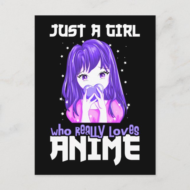 Postal Sólo un Chica que ama realmente a Anime en morado (Anverso)