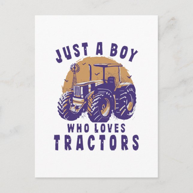 Postal Solo un chico que ama tractores camiones agrícolas (Anverso)