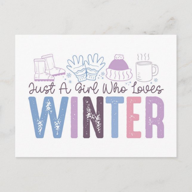 Postal Solo una chica que ama el invierno Diseño estacion (Anverso)